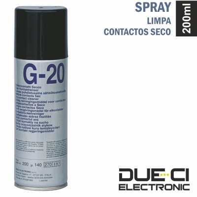 Spray limpa contactos seco G-20 em frasco metálico prateado com tampa preta