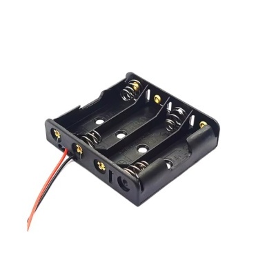 Suporte de bateria preto para 4 pilhas AA com fios