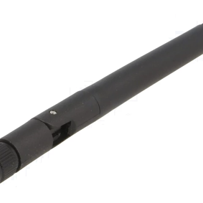 Antena preta cilíndrica com base roscada prateada