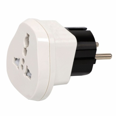 Adaptador de tomada universal branco e preto com ficha europeia
