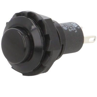 Interruptor de botão preto cilíndrico compacta sem texto visível