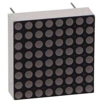 Matriz quadrada de LEDs 8x8 branca com grelha preta e dois terminais