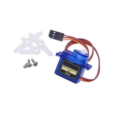 Servo motorizado azul translúcido com parafusos e peças plásticas