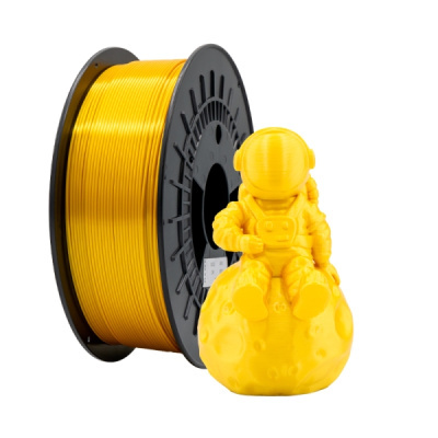 Bobina de filamento amarelo para impressora 3D com figura de astronauta amarela