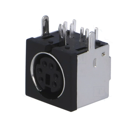 Conector Mini DIN preto e prateado com pinos metálicos