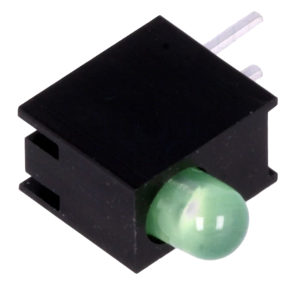 LED verde encapsulado numa caixa preta com dois pinos