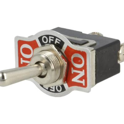 Interruptor basculante metálico com etiquetas ON e OFF