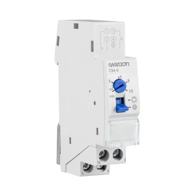 Dispositivo elétrico branco Awaton 734-0 com seletor azul e conexões na base