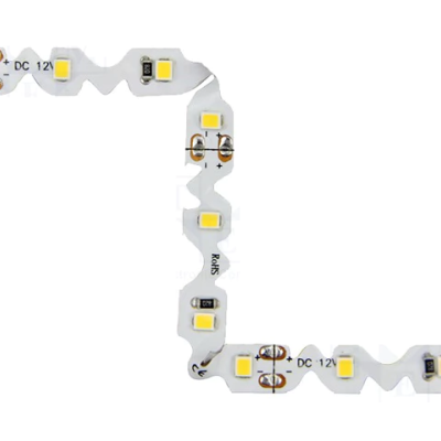 Fita LED flexível branca com LEDs amarelos e texto DC 12V no suporte