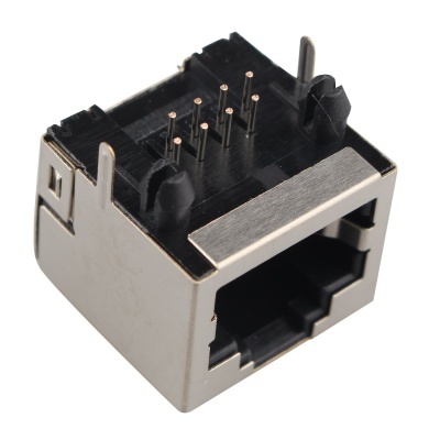 Conetor RJ45 metálico e plástico preto para cabo de rede