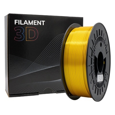 Rolo de filament 3D dourado com embalagem preta