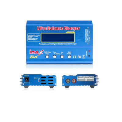 Carregador LiPro Balance Charger iMAX B6 azul com botões e visor digital