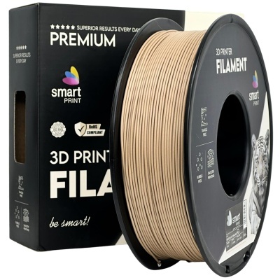 Carretel de filamento bege para impressora 3D com embalagem preta da marca smart PRINT