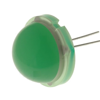 Botão de arcade verde com terminais metálicos e fundo branco