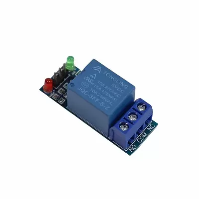 Relay eletrónico azul TONGJING 10A 250VAC com LEDs sobre placa em fundo branco