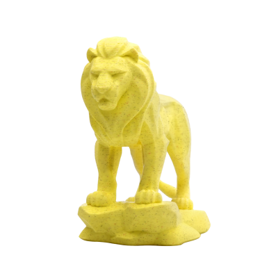 Estátua 3D de leão amarelo pontilhado em plástico