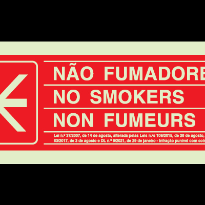 Sinal de proibição de fumar em vermelho com texto em três línguas
