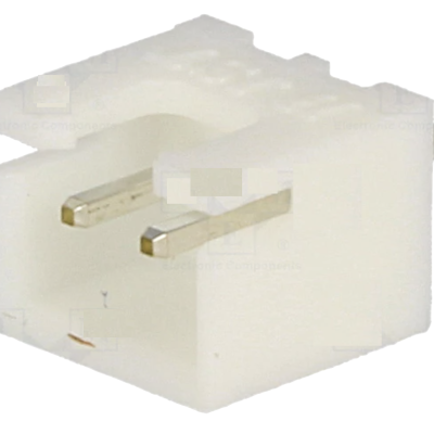 Conector elétrico branco com dois pinos metálicos