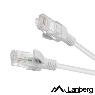 Cabo de rede ethernet branco com conectores RJ45 e logotipo Lanberg