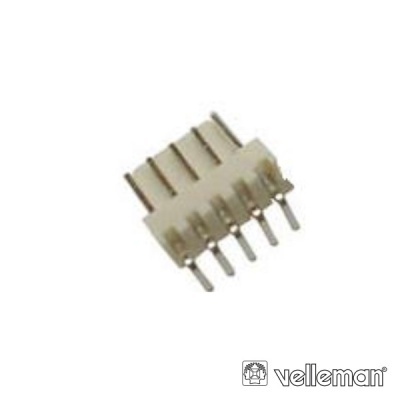 Conector elétrico de cinco pinos com corpo branco e terminais metálicos