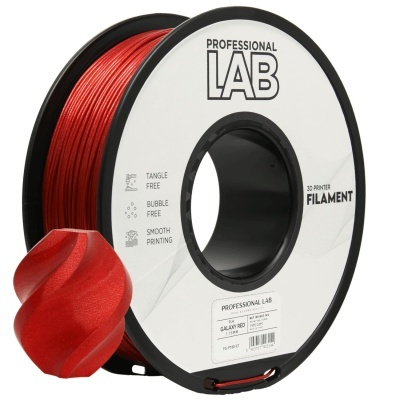 Filamento para impressora 3D vermelho metálico da marca PROFESSIONAL LAB em bobine com rótulo branco