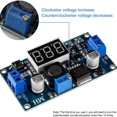 Placa eletrónica com display digital e potenciômetro azul
