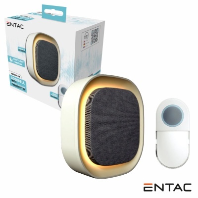 Campainha eletrónica ENTAC com borda dourada e botão transmissor branco