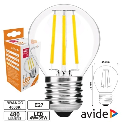 Lâmpada LED Avide E27 480 lumens 4000K branco 4W=35W com embalagem