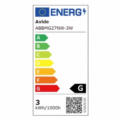 Etiqueta de eficiência energética da UE para produto Avide ABBMG27NW-3W com classificação G