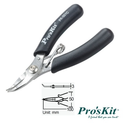 Alicate de precisão Pro'sKit PK-501G preto com lâminas curvadas e mola