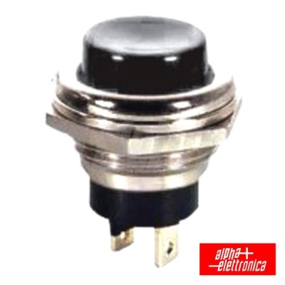 Interruptor de botão metálico com terminais e logo Alpha Elettronica