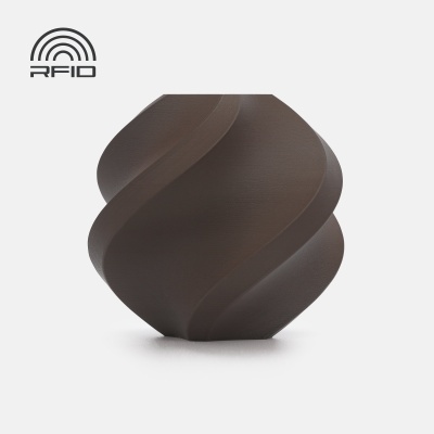 Objeto decorativo espiral marrom com texto RFID