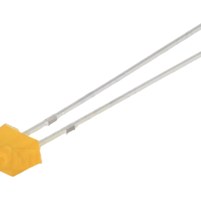 Componente eletrónico amarelo com dois terminais metálicos finos