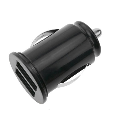 Carregador de carro USB preto com corpo cilíndrico