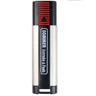 Dispositivo remoto control preto, cinza e vermelho com texto SOMMER Antriebs & Funkt