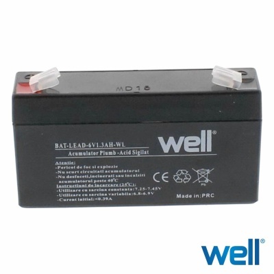 Bateria recarregável de chumbo-ácido sellada preta Well 6V 1.3Ah