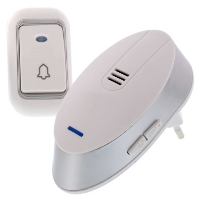 Campainha sem fios branca com botão e unidade sonora oval