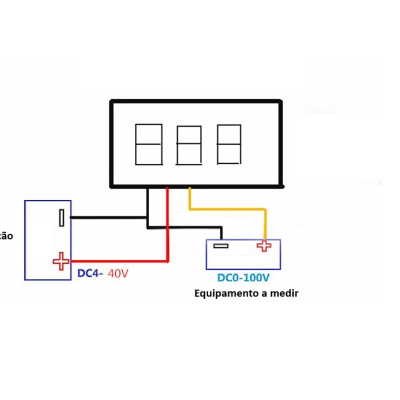 Diagrama de sistema elétrico com etiquetas em português e linhas de ligação coloridas