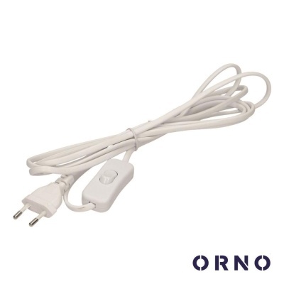 Cabo elétrico branco com interruptor e ficha de dois pinos, logo ORNO