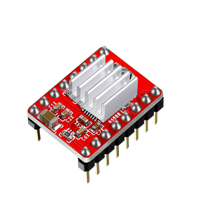 Modulo eletrônico vermelho com dissipador de calor e pinos dourados