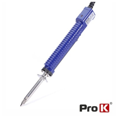 Ferro de soldar azul com ponta metálica e cabo preto