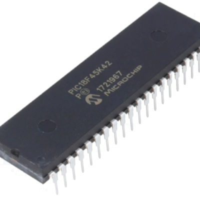 Microchip integrado PLCC18F45K24 preto com pinos metálicos