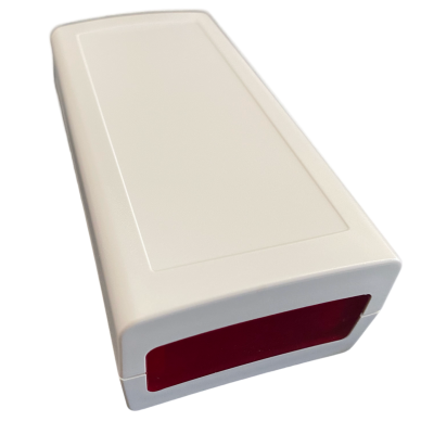 Dispositivo retangular branco com face frontal vermelha
