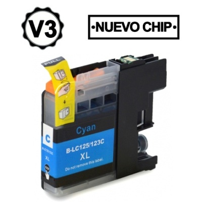 Cartucho de tinta ciano B-LC125/123C XL com selo V3 e texto NUEVO CHIP