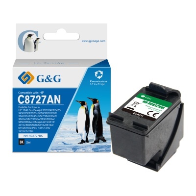 Cartucho de tinta preta G&G C8727AN para HP com embalagem com pinguins