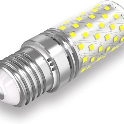 Lâmpada LED transparente com diodos amarelos e base metálica prateada