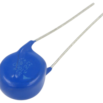 Componente eletrónico azul com dois fios metálicos