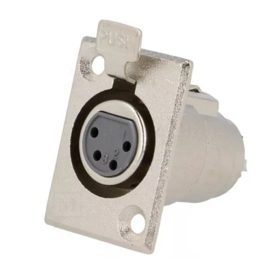 Conector XLR prateado com quatro pinos e trava PUSH