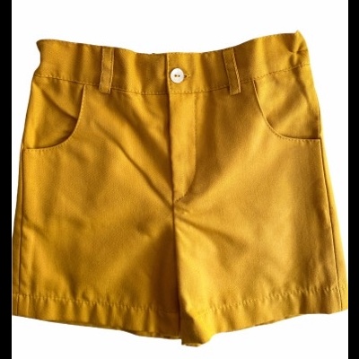 Calções curtos amarelos mostarda com botão branco