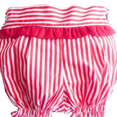 Calções de bebé às riscas vermelhas e brancas com folhos vermelhos